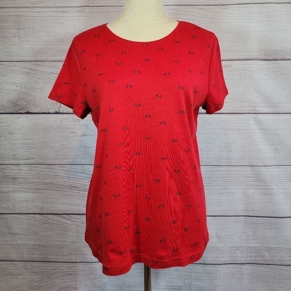 𝅺CROFT and Barrow The Classic Tee Bicycle Print Red Size Medium